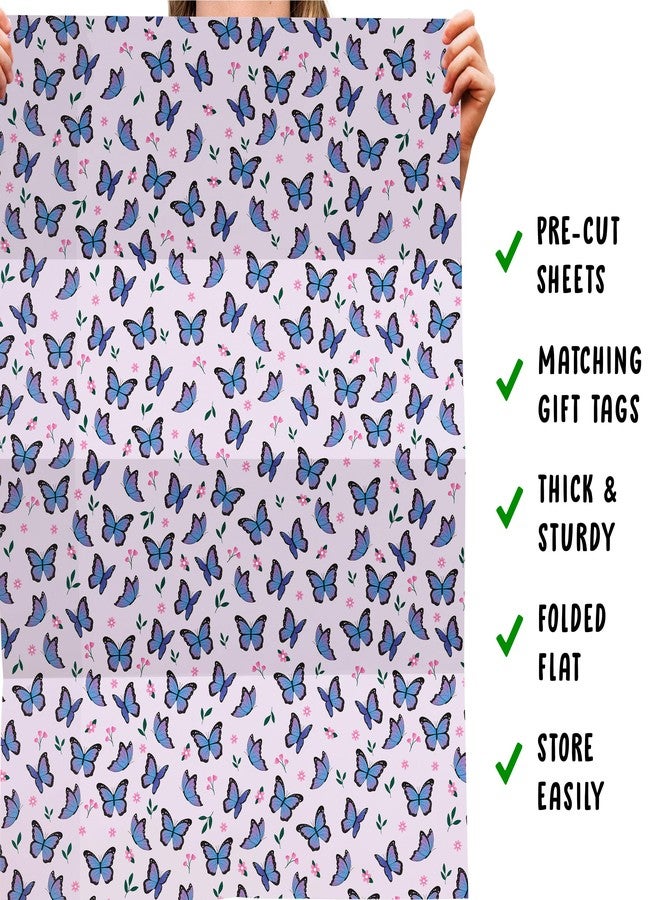 Central 23-6 Wrapping Paper Sheets - Purple Butterflies - GiftWrap for Girls Women - Birthday Gift Wrap - Recyclable - Made in the UK - Image 5